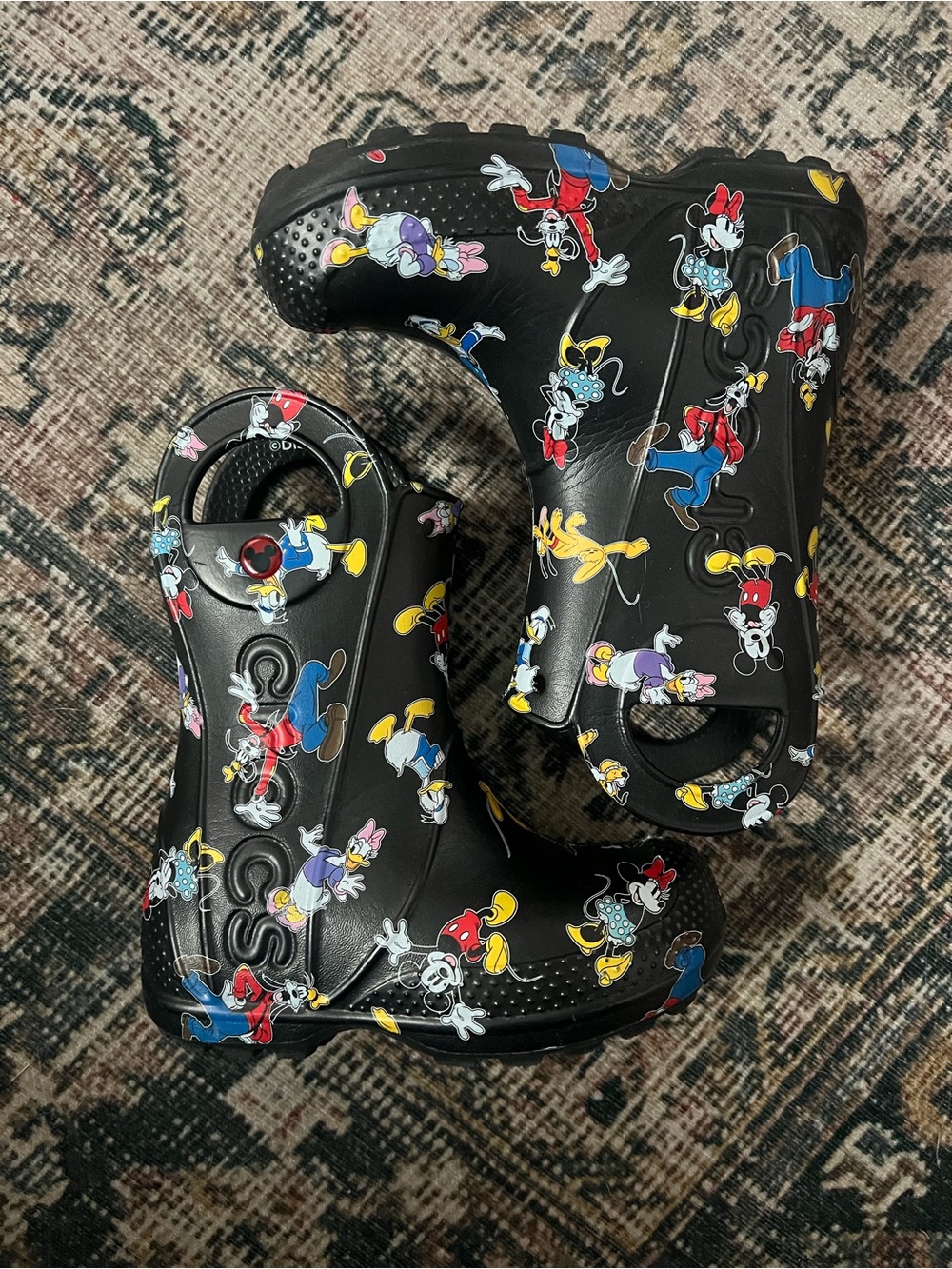 CROCS Kids Black Mickey & Friends Rain Boots with Colorful Character Prints